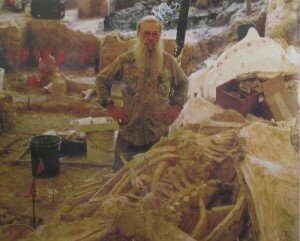 Joe Taylor working in the process of molding the Waco Sudden Death Mammoth site. The portion behind him is already molded while the bones seen in the front are about to be molded. Photo copyright Joe Taylor and Mt. Blanco Fossil Museum
